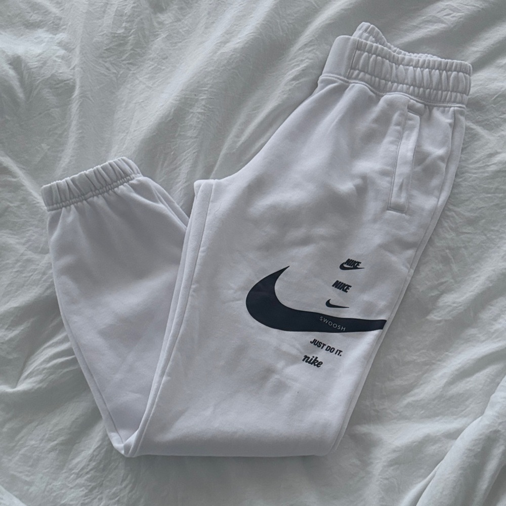 Nike White Sweatpants with Black Logos